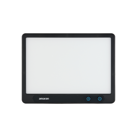 Rectangular light panel with black frame and 'amaran' branding on a white background